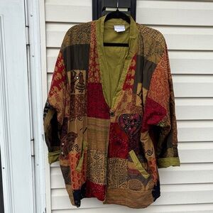 SAARANGI Ladies Green Red Brown Embroidered Patchwork Bohemian Blazer Jacket